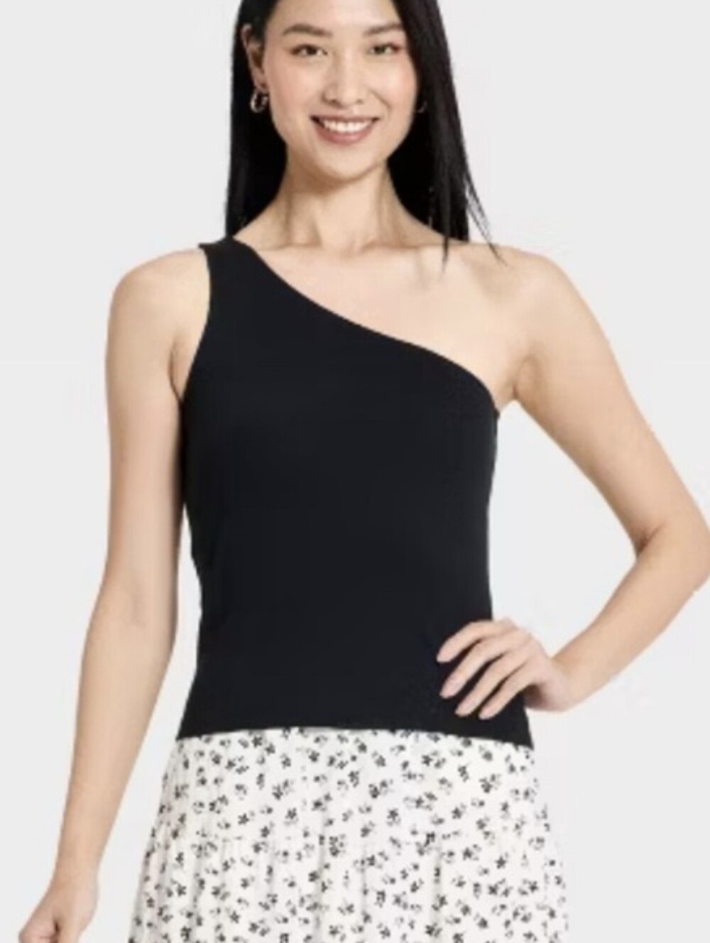 A New Day Black One-Shoulder Ribbed Crop Tank